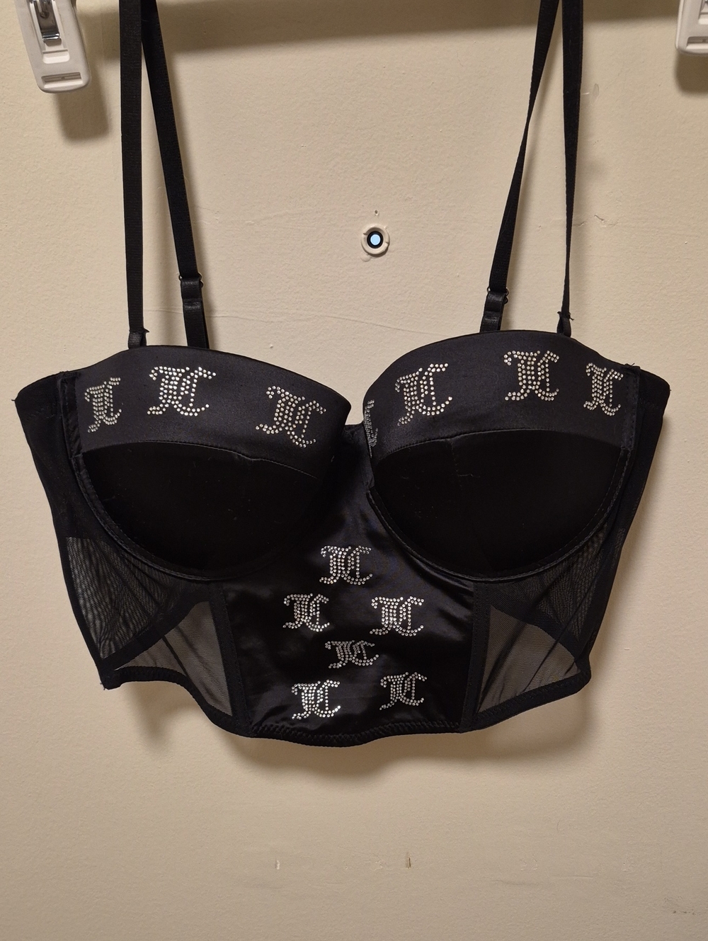 Juicy Couture Black Rhinestone Bustier Crop Top
